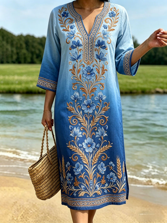 Robe rétro suédoise de la Saint-Jean pour femmes, en coton-lin, à motifs floraux