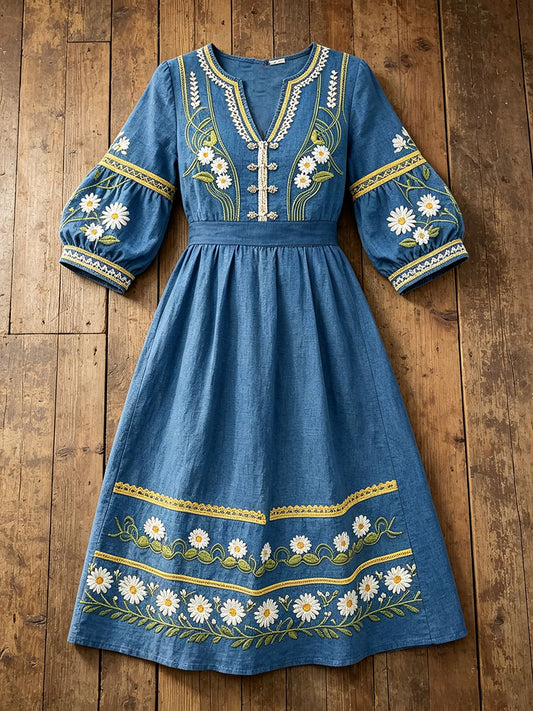 Robes en lin pour femmes, imprimé floral artistique, Suède