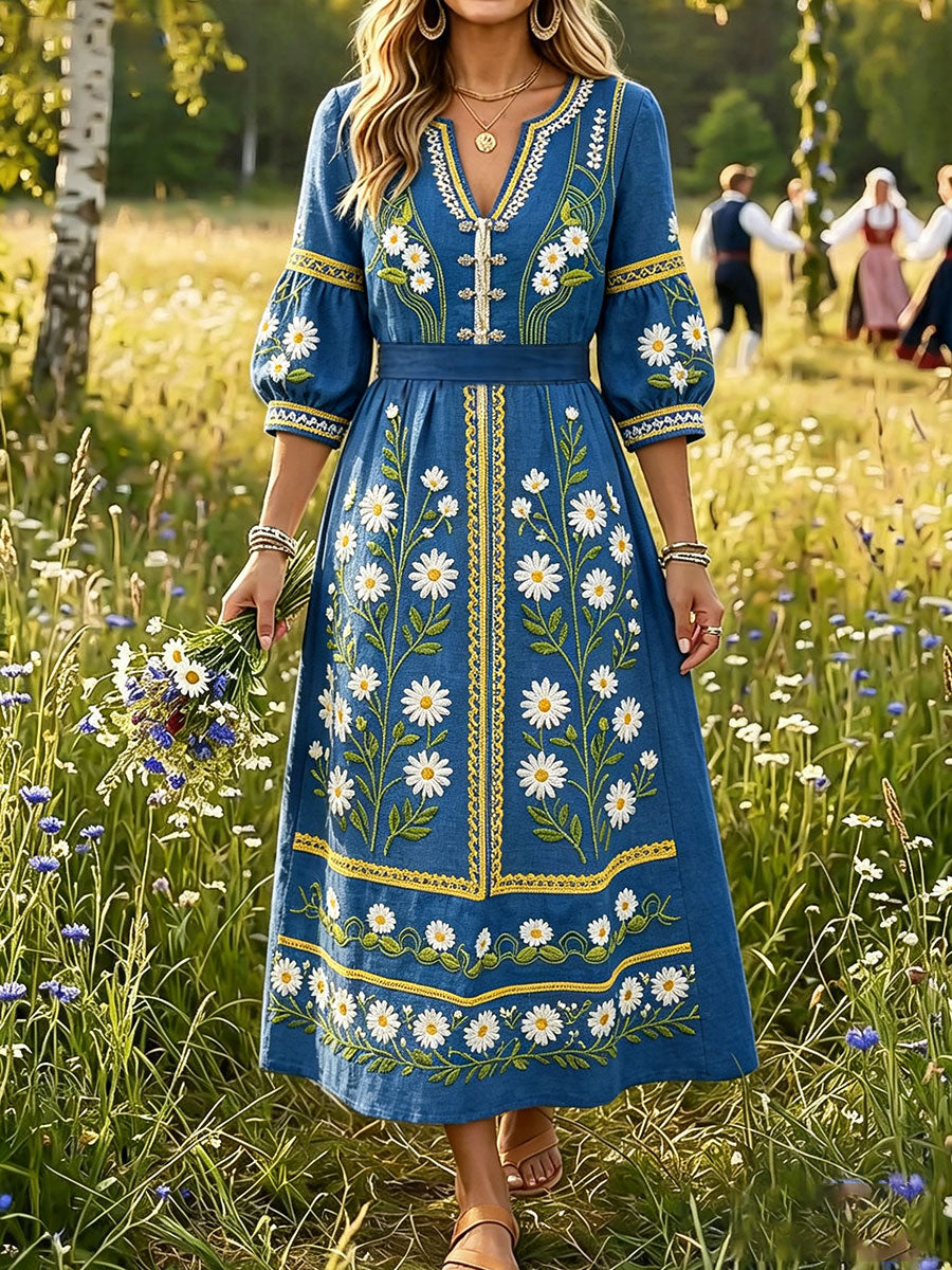 Robes en lin pour femmes, imprimé floral artistique, Suède