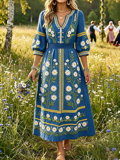 Robes en lin pour femmes, imprimé floral artistique, Suède