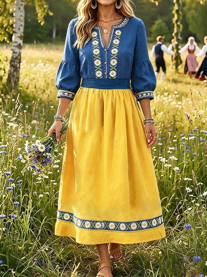 Robes en lin pour femmes, imprimé floral artistique, Suède