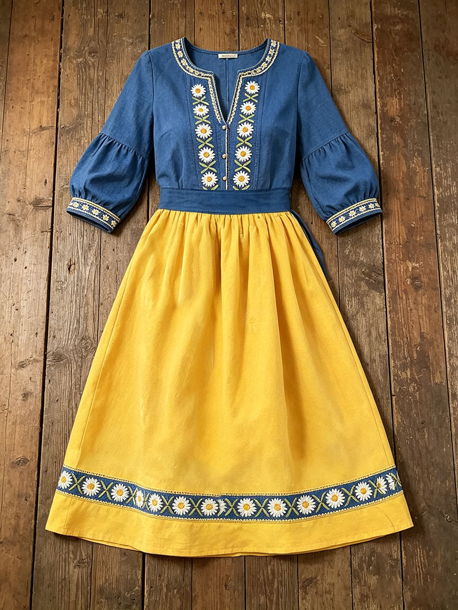 Robes en lin pour femmes, imprimé floral artistique, Suède