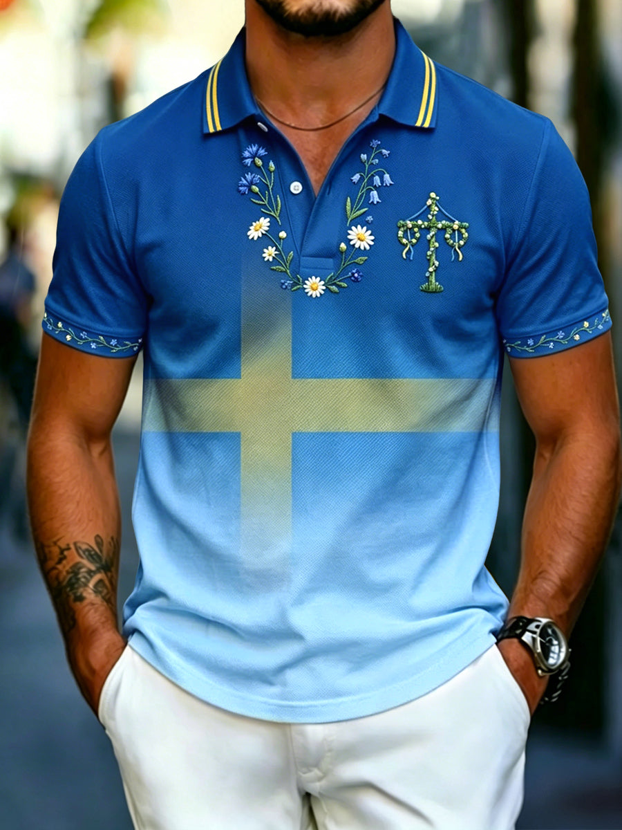 Retro Swedish Midsummer Stripe Gradient Polo décontracté pour hommes