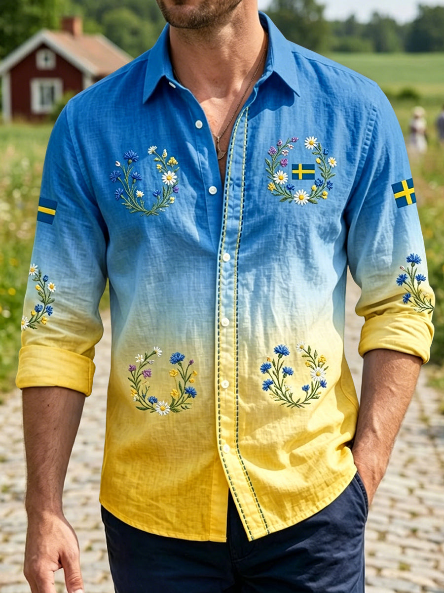 Chemise décontractée Vintage Swedish Midsummer Wreath Gradient pour homme