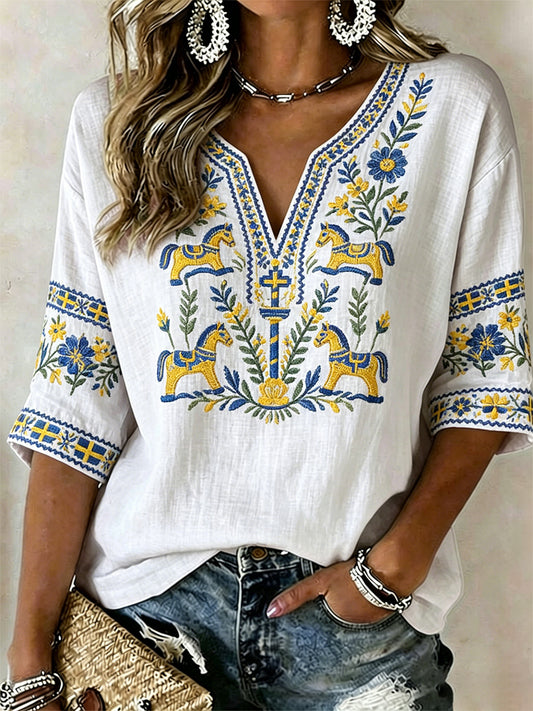 T-shirt décontracté pour femmes avec imprimé suédois de la Saint-Jean