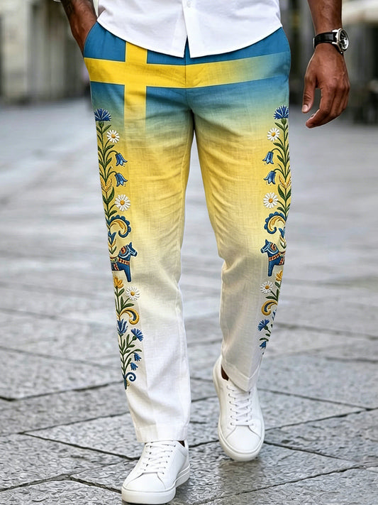 Pantalon décontracté rétro suédois pour hommes, dégradé, fête de la Saint-Jean