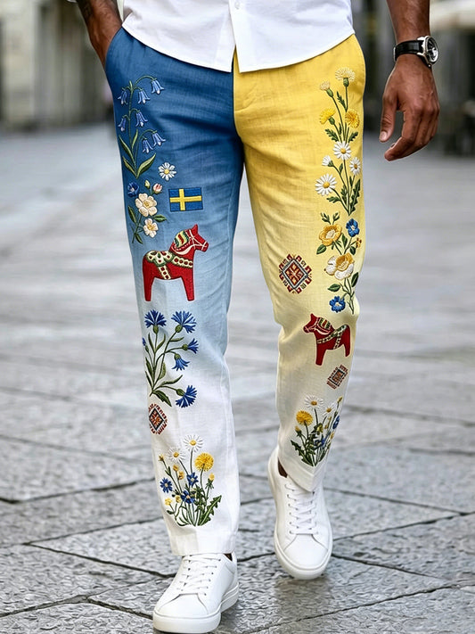 Pantalon décontracté rétro suédois de la Saint-Jean pour hommes, en patchwork