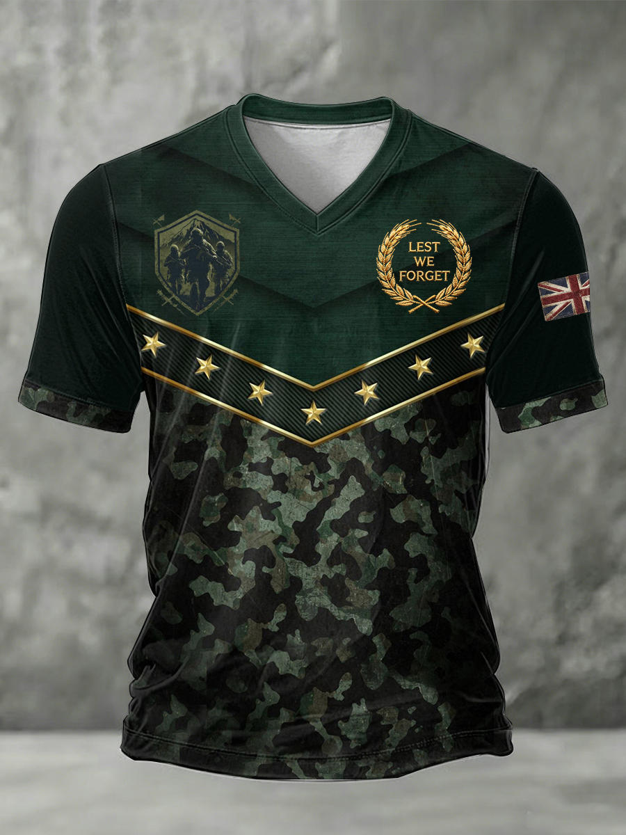 T-shirt col V Lest We Forget Homme