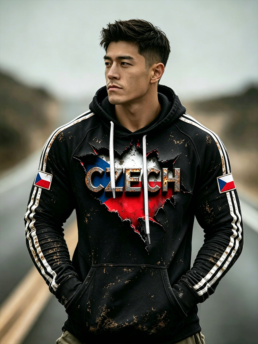 Sweat à capuche à la mode noir imprimé 3D-drapeau tchèque pour hommes