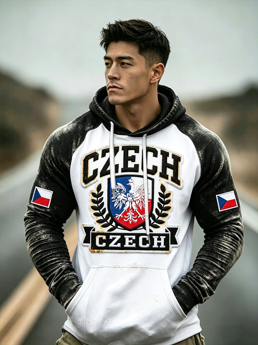 Sweat à capuche vintage imprimé drapeau tchèque pour hommes
