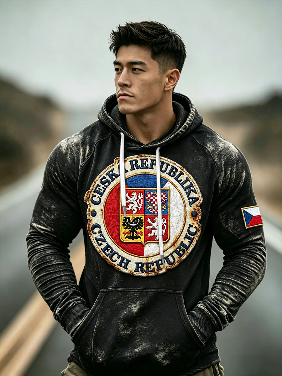 Sweat-shirt à capuche vintage imprimé 3D-drapeau tchèque pour hommes