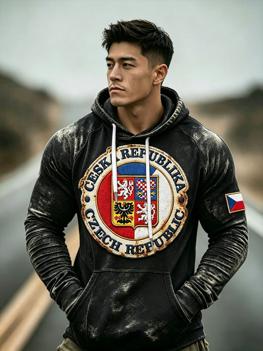 Sweat-shirt à capuche vintage imprimé 3D-drapeau tchèque pour hommes