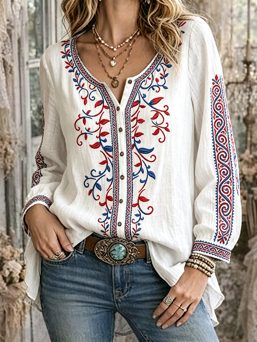 Chemise en lin et coton à manches longues décontractée pour femme