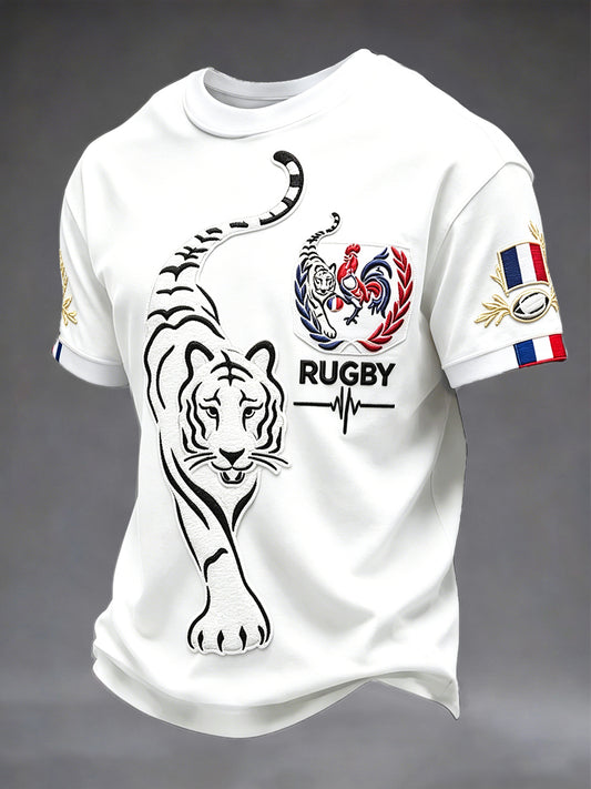 T-shirt Décontracté Homme French RugbyRooster et Tigre Blanc