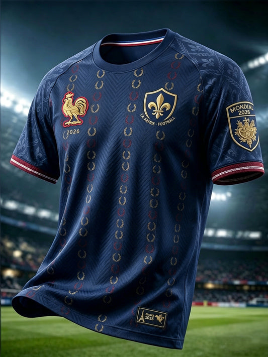 Maillot décontracté avec emblème du football français rétro 2026