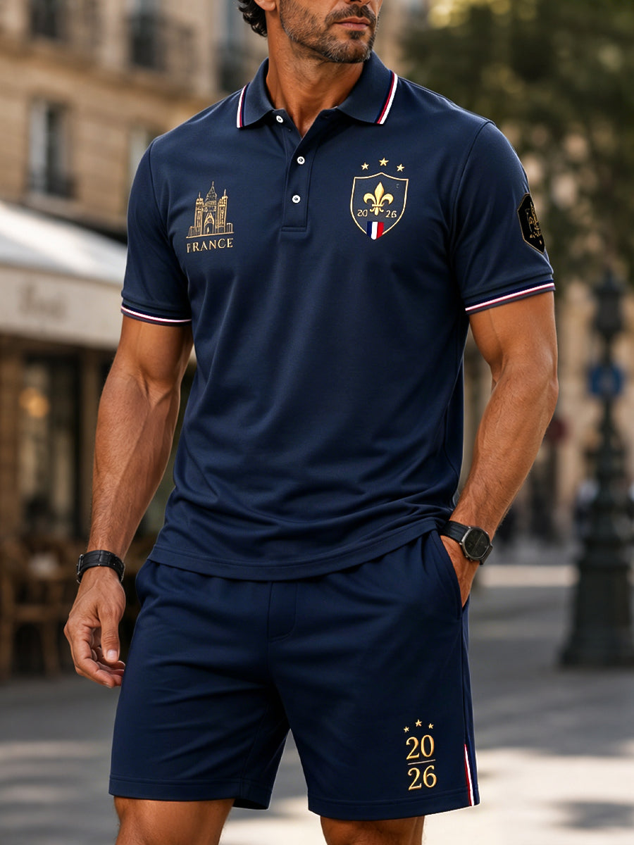 Rétro Français 2026 Soccer Fan Casual Polo Shorts Set