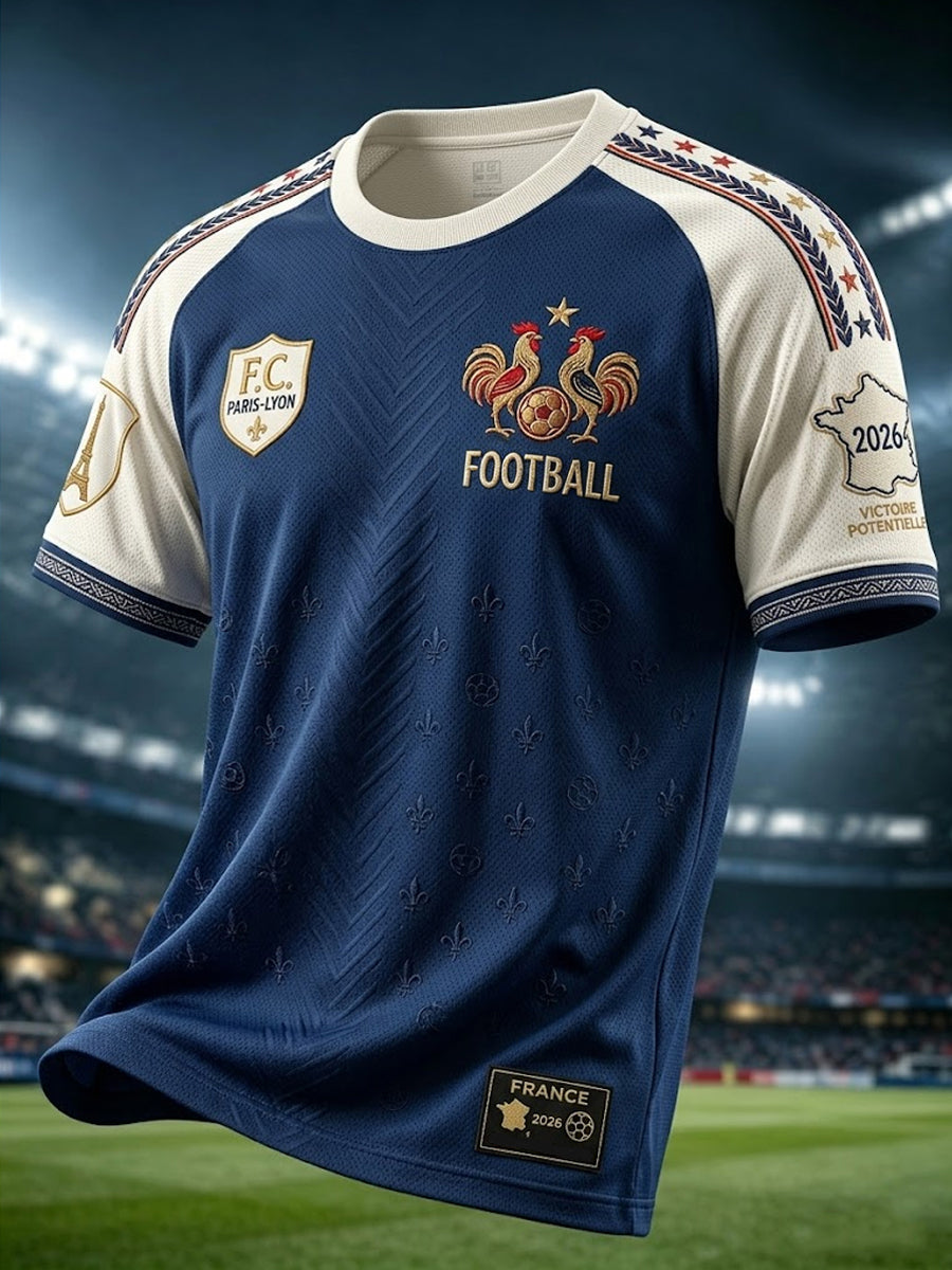 T-shirt décontracté rétro français 2026 en patchwork footballistique