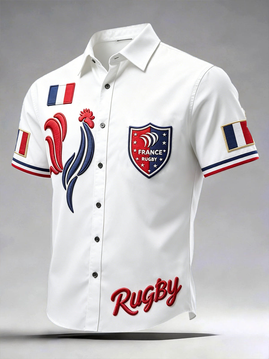 T-shirt décontracté à manches courtes pour homme, imprimé 3D coq français rugby