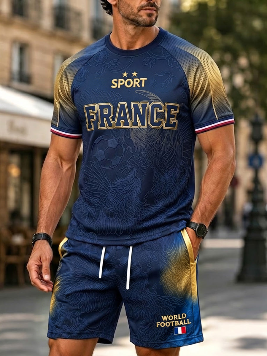 Ensemble décontracté de shorts de football rétro français pour hommes