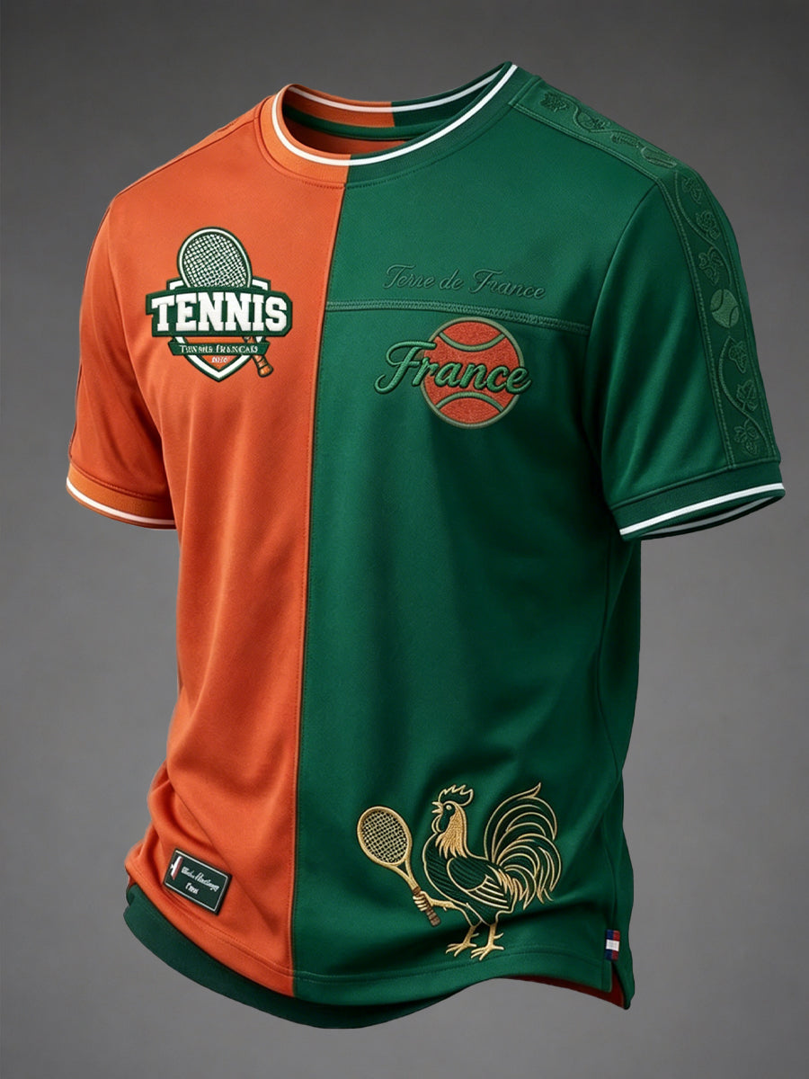 T-shirt décontracté rétro français en patchwork tennis