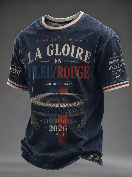 T-shirt homme La Gloire en Bleu Rouge à imprimé footballistique