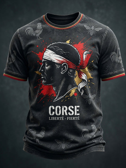 T-shirt décontracté d’art à encre noire de tête corse vintage