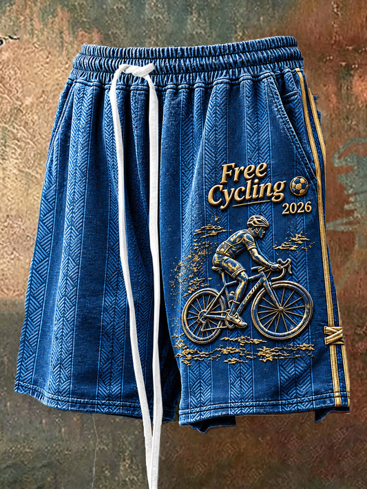 Short De Cyclisme Décontracté Homme Bleu Tour de France 2026 Imprimé Rayé