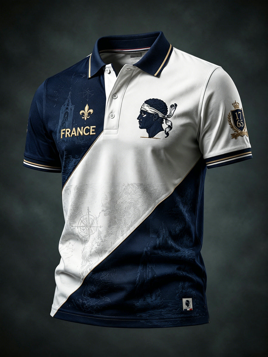 Polo décontracté en patchwork artistique rétro corse