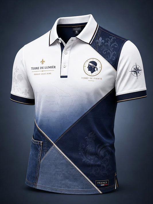Polo décontracté rétro à l’art corse, patchwork géométrique