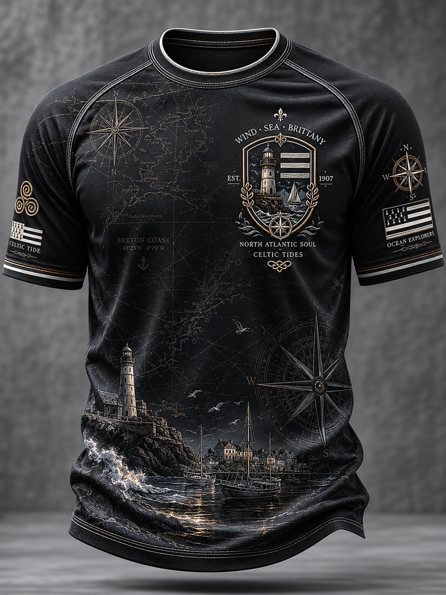 T-shirt décontracté à manches courtes pour homme, imprimé celtique de Bretagne, France