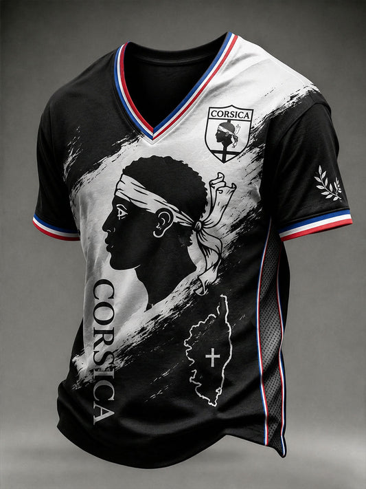 T-shirt à col en V pour homme, modèle Corse