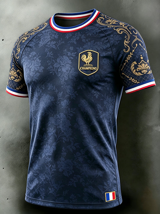 T-shirt décontracté à épaules tombantes pour homme, bleu marine, motif coq français
