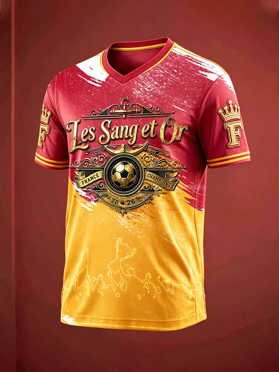 Les Vintage 3D-Printed Casual V-Neck T-Shirt Homme