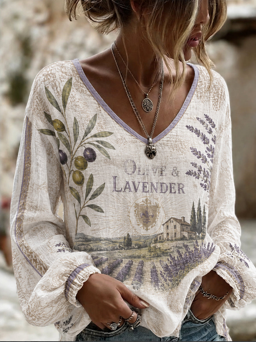 Chemise en coton-lin style provençal pour femme