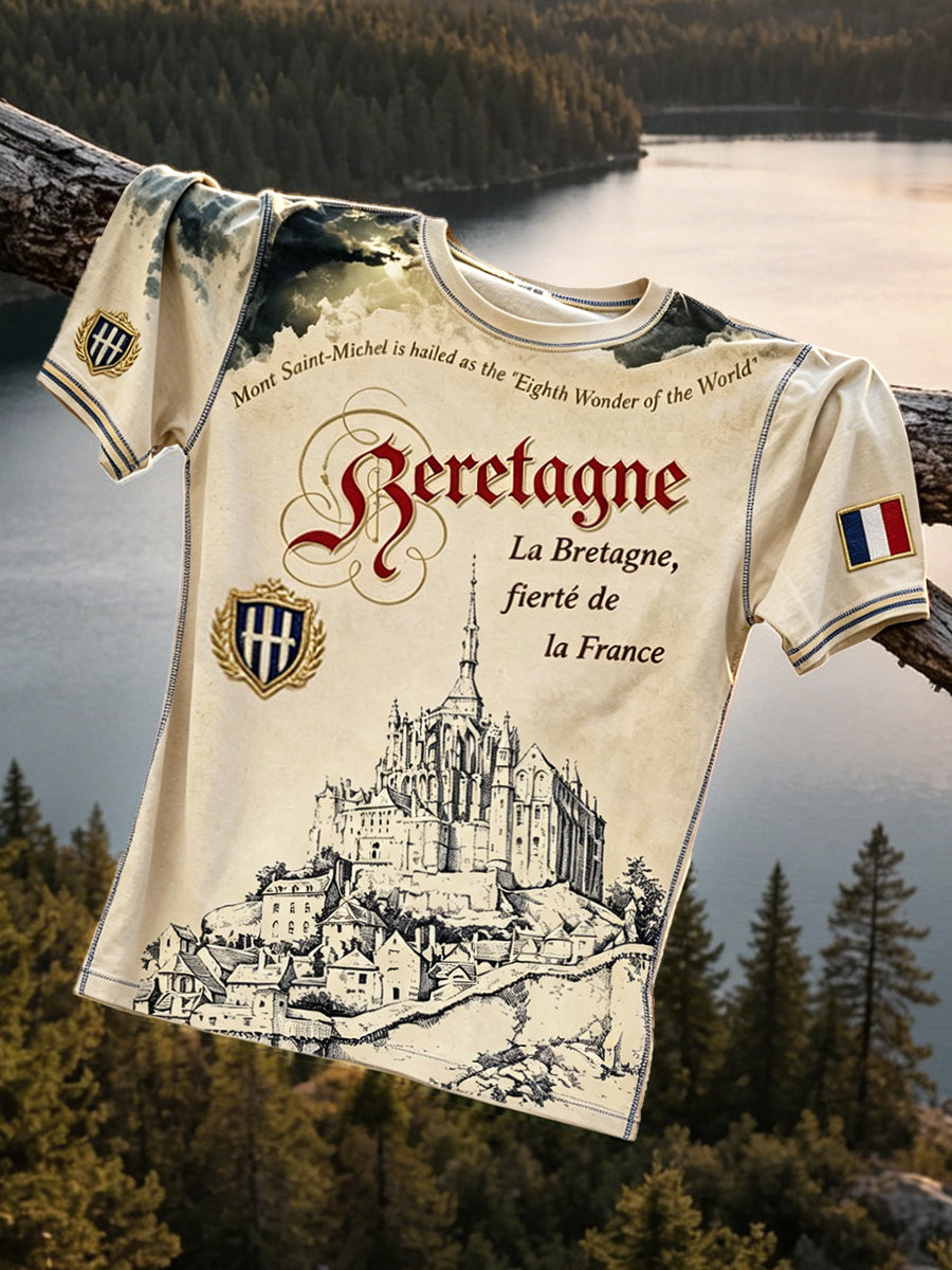 T-shirt décontracté Vintage Mont Saint-Michel Print Homme