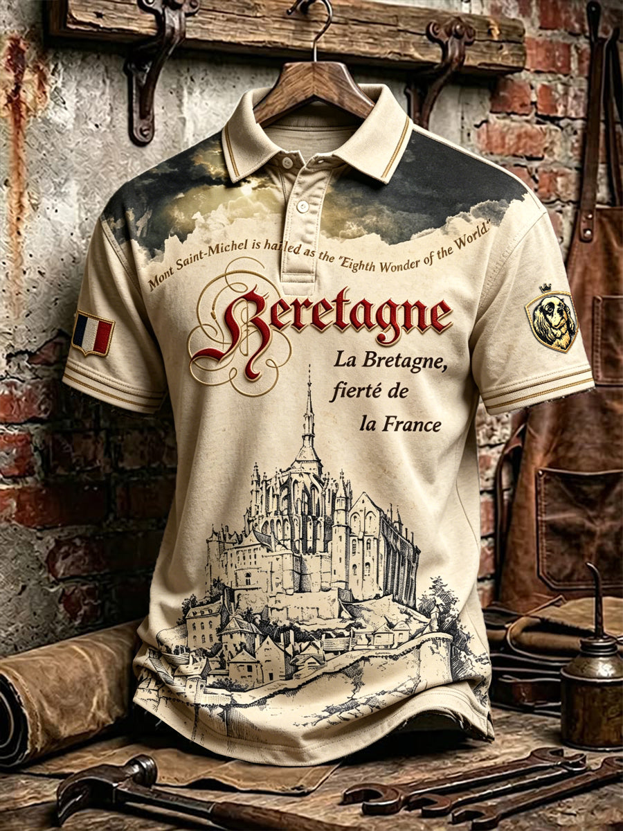 Hommes Vintage Français Bretagne Mont Saint-Michel Imprimer Polo décontracté