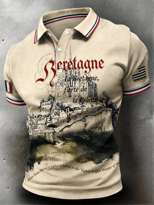 Polo décontracté à imprimé français Bretagne Mont Saint-Michel pour hommes