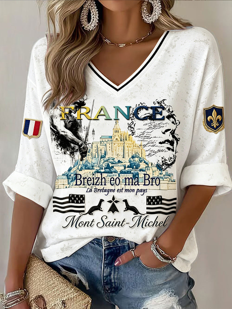 T-shirt Décontracté Femme Blanc Bretagne Française Mont Saint-Michel