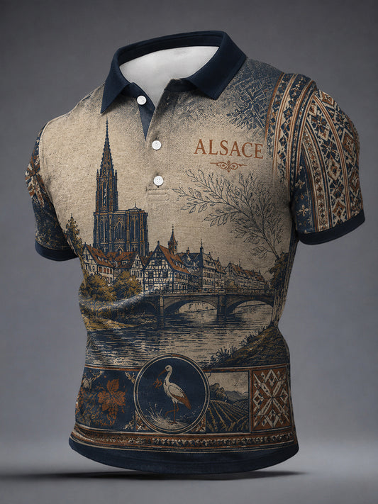 Chemise homme à motif paysager d'Alsace, style français