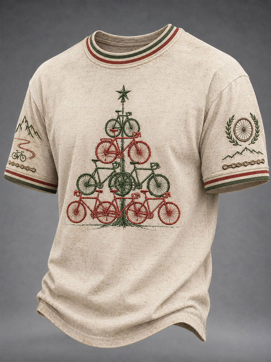 T-shirt de l'arbre de Noël de la bicyclette des hommes