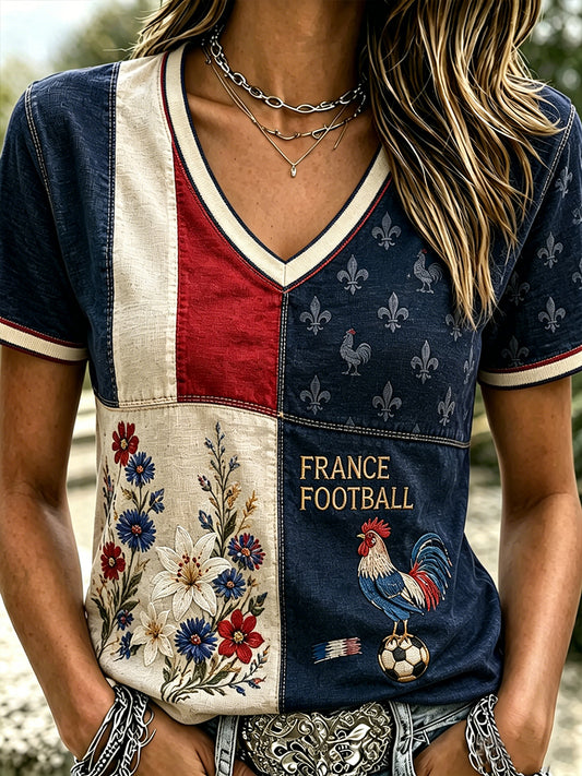 T-shirt col en V pour le football féminin français