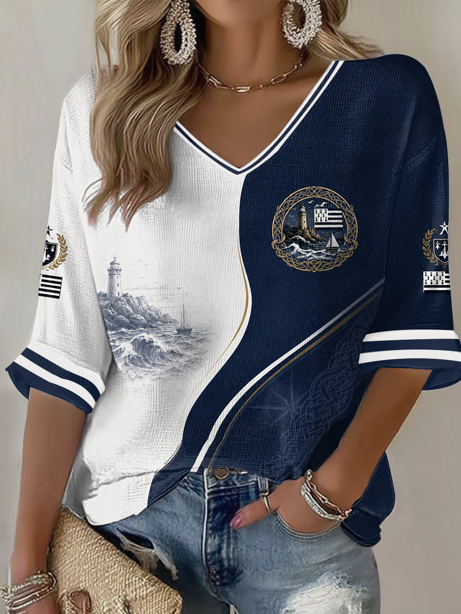 T-shirt décontracté à imprimé celtique France Brittany pour femme