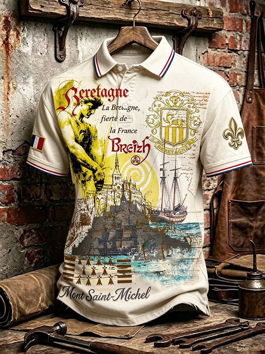 Polo décontracté à imprimé français Bretagne Mont Saint-Michel pour hommes