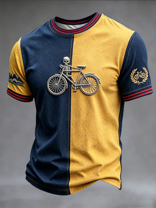 T-shirt décontracté pour homme, style rétro français cycliste, imprimé patchwork 3D
