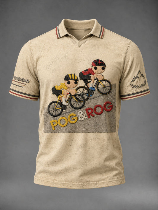 T-shirt à col en V pour hommes Fun Cartoon Bicycle Characters