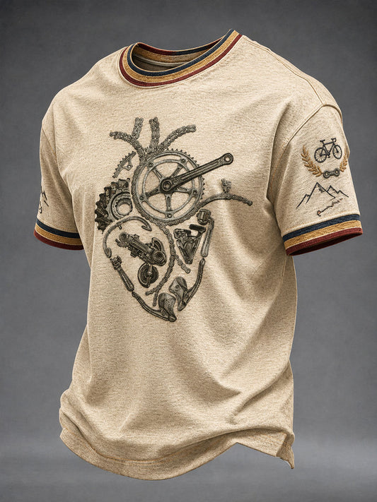 Le vélo amusant des hommes partie le T-shirt de manches courtes de coeur