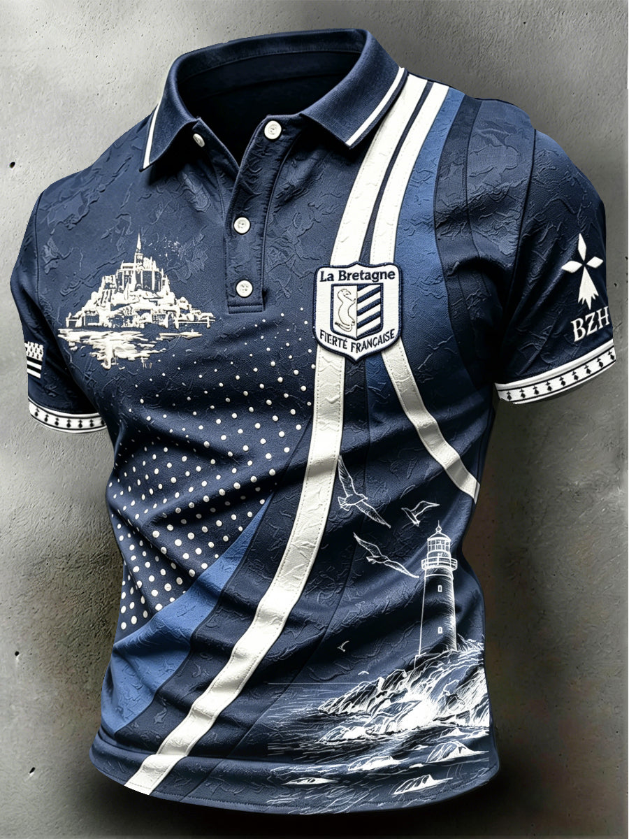 Polo Décontracté Homme Français Breton Saint-Malo Rayé
