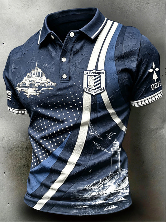 Polo Décontracté Homme Français Breton Saint-Malo Rayé