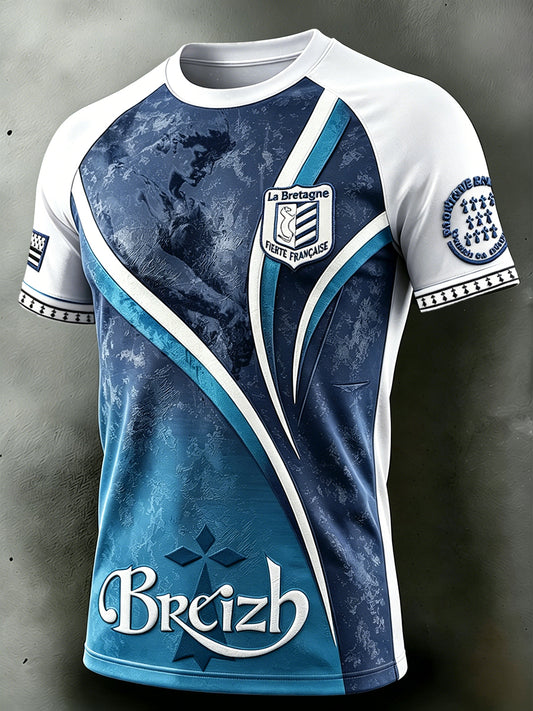 T-shirt décontracté bleu à rayures bretonnes pour homme