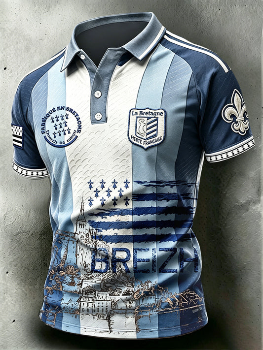 Polo décontracté vintage à rayures bretonnes pour homme